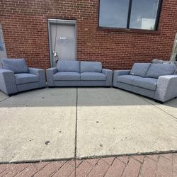 3 Piece Gray Sofa, Loveseat And Chair 