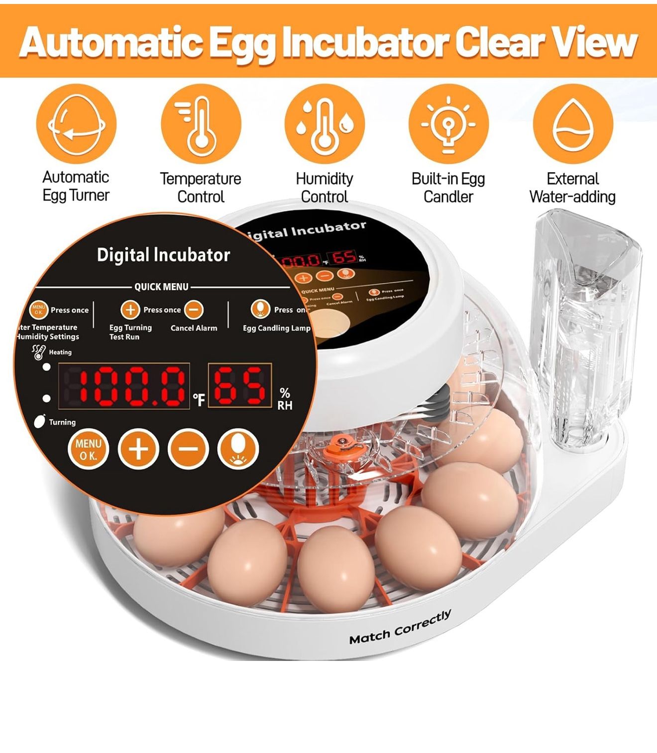 12 Incubators for Hatching Eggs, Egg Incubator with Automatic Egg Turning and Humidity Control, Incubator for Chicken Eggs, Egg Candler, Hatching Eggs