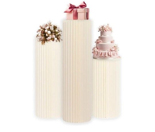 Foldable Cylinder Pedestal Stand for Parties 3pcs Columns Pedestal Display Stands Round White Cylinder Column Table Roman Pillar for Wedding Birthday