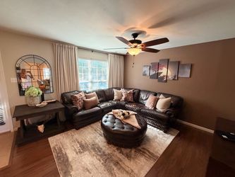 Dark Brown Leather Sectional Sofa with Ottoman