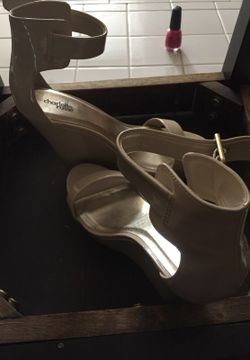 Beige Cross Strapped Wedges