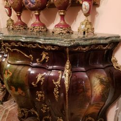 Antique Console Table With Green Marble Top In Good Condition 