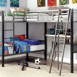 L-shaped Triple Twin Bunk Bed Frame W/Desk Brand New In Box 