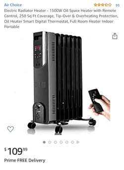 Electric Radiator Heater - 1500W Oil Space Heater with Remote Control, 250 Sq Ft Coverage, Tip-Over & Overheating Protection, Oil Heater Smart Digita