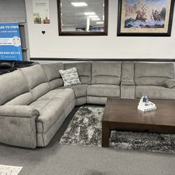 Gray Sofa Sectional w/ Wireless Charger & 3 Power Recliners 