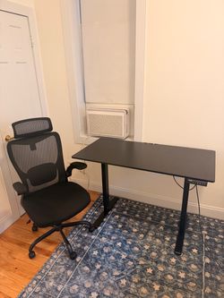 Black Standing Desk and Mesh Office Chair Set