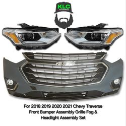 For 2018 2019 2020 2021 Chevy Traverse Front Bumper Assembly Grille Fog & Headlight Assembly Set
