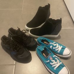 Size 7 Nike Sneakers, Blue Converse, Black Boots