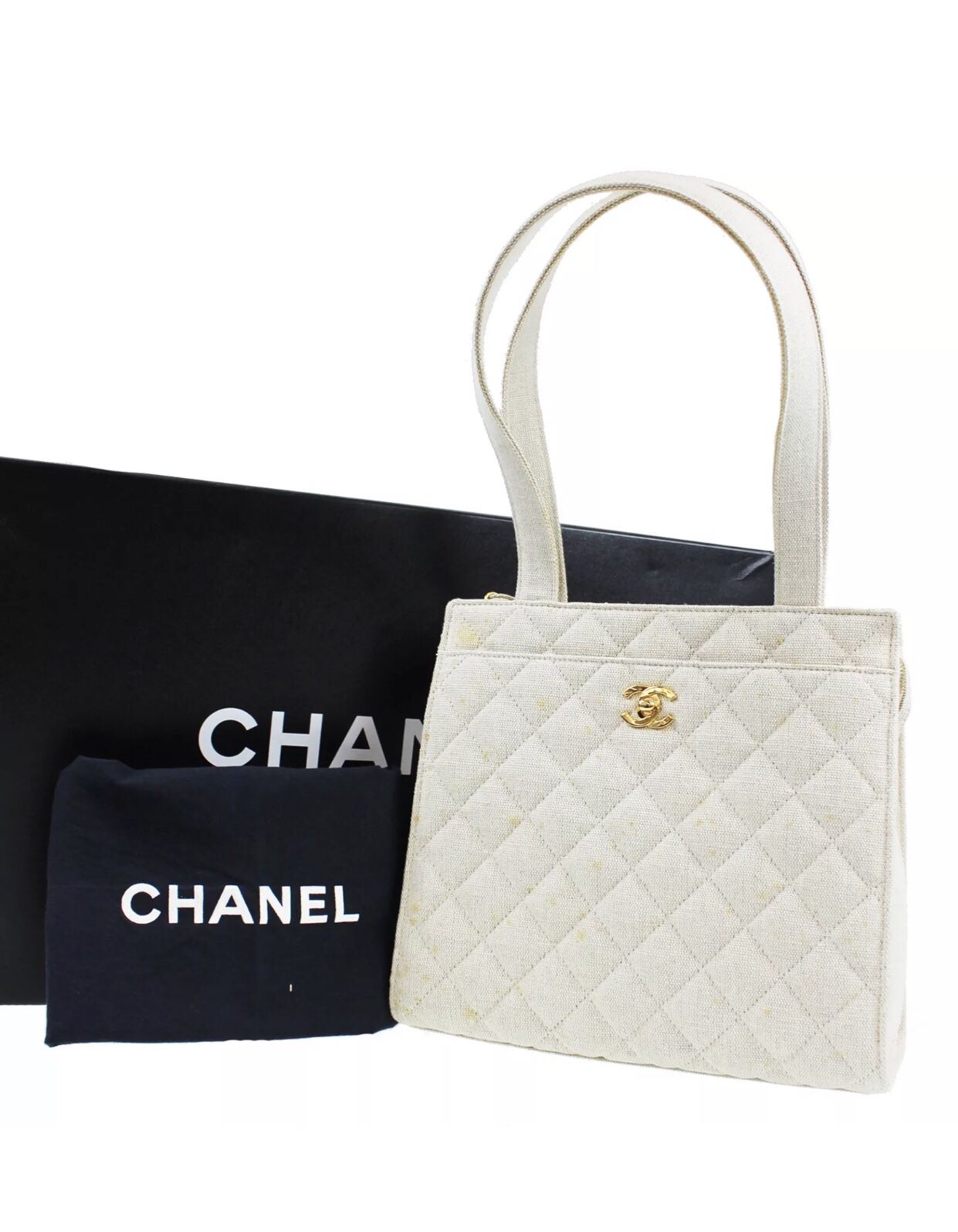 Lovely authentic Chanel Quilted Linen Handbag