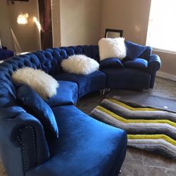 Fendi Blue Velvet Sectional / couch /Living room set
