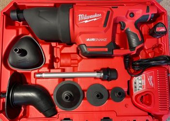 Milwaukee 12v  Drain Cleaning Airsnake Air Gun Kit with (1) 2.0Ah Battery, Toilet Attachments