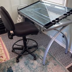 Architecture/artist Adjustable Desk, Chair And Organizer On Wheels
