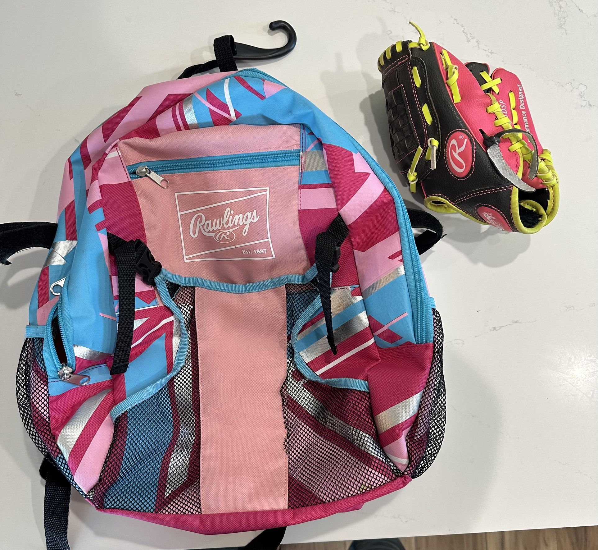 Girls T Ball Glove And Backpack