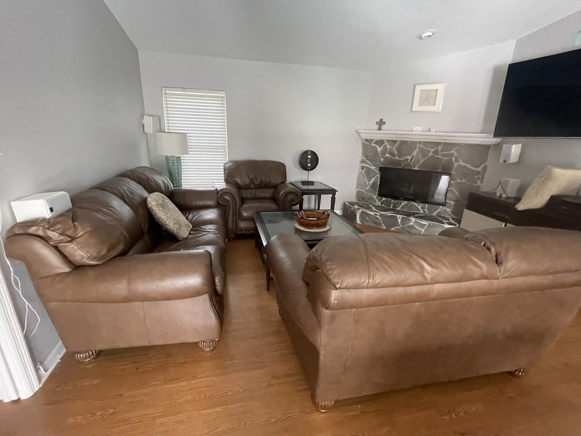 Brown Leather Couch Set