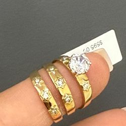 10k ITALIAN GOLD IS 3 Pcs WEDDING RINGS  WITH ZIRCONIA STONES ON