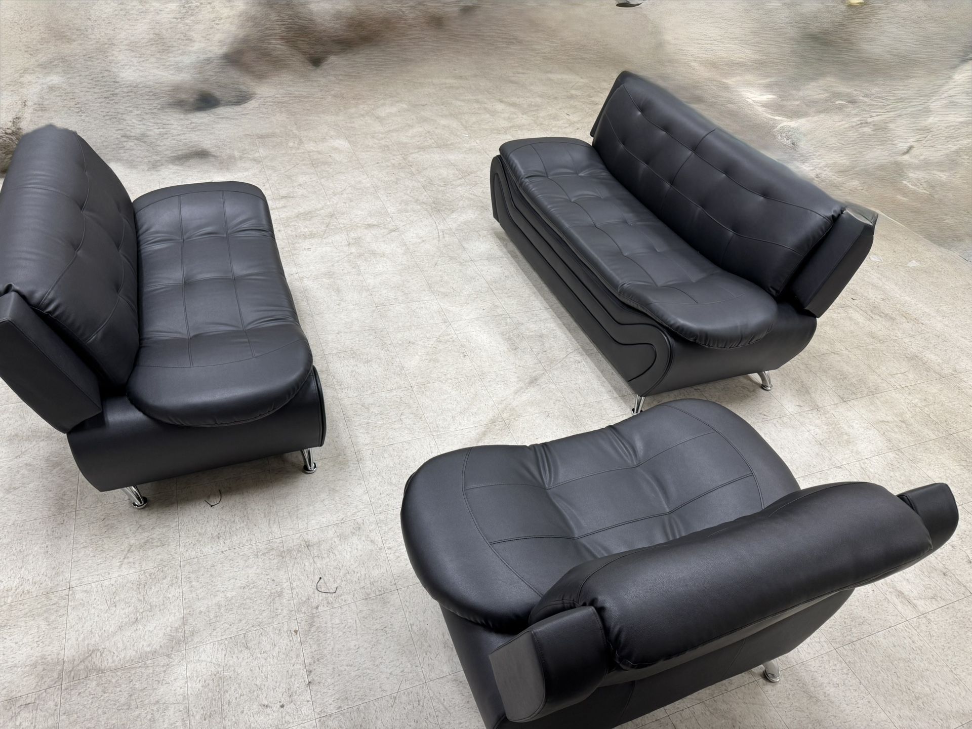 Black Faux Leather 3-piece Sofa Set