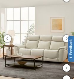 Leather Power Reclining Sofa - Cream, Power Headrests | $1,400 Costco Retail