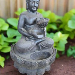 Sitting Buddha Outdoor 3 Tier Water Fountain with Light LED 33" High Faux Stone Meditation Decor for Garden Patio Backyard Deck Home Lawn Porch House 