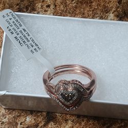 Ladies 14k Rose Gold Over Sterling Silver . 40ctw Champagne And White Diamond Engagement Ring Size 9.