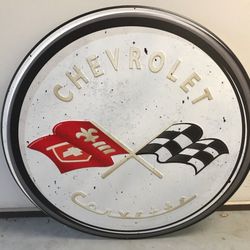 HUGE CHEVROLET CORVETTE ROUND METAL SIGN 