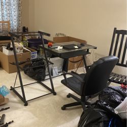 Glass desk With Chair And Attached Side Shelving