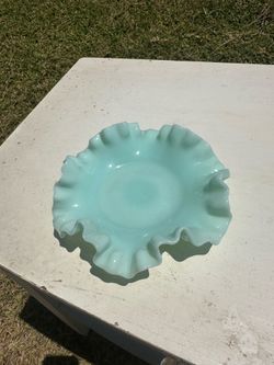 Fenton turquoise hobnail milk glass bonbon candy dish