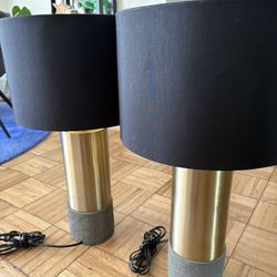 Pair of Modern Brass & Concrete Table Lamps