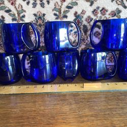  8 Vintage Trim Vision USA Cobalt Blue Glasses Mugs Made In USA 