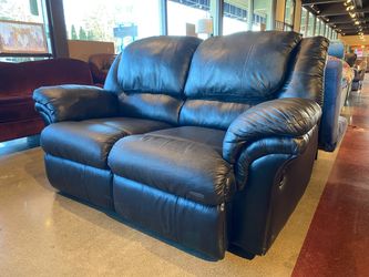 Black Leather Manuel Sofa with Divided Cushion