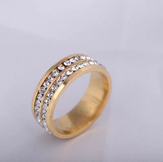 Size 11.5 Mens And Womens  Fashion Wedding Ring  Double Rows Rhinestones Titanium