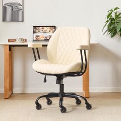 White Leather Home Office Ergonomic Computer Desk Chair Rubber Casters with Lumbar Support - Brand New in Box 