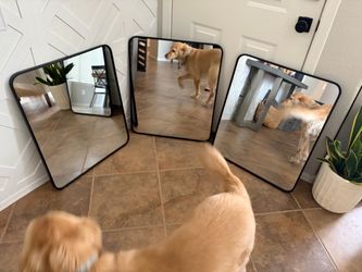 Three black frame bathroom mirrors