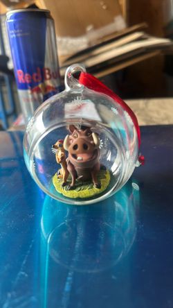The Lion King Timon & Pumbaa Clear Hanging Ball Bauble Ornament w/ Red Ribbon