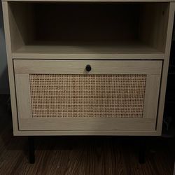 Boho rattan night stand oak wood modern table