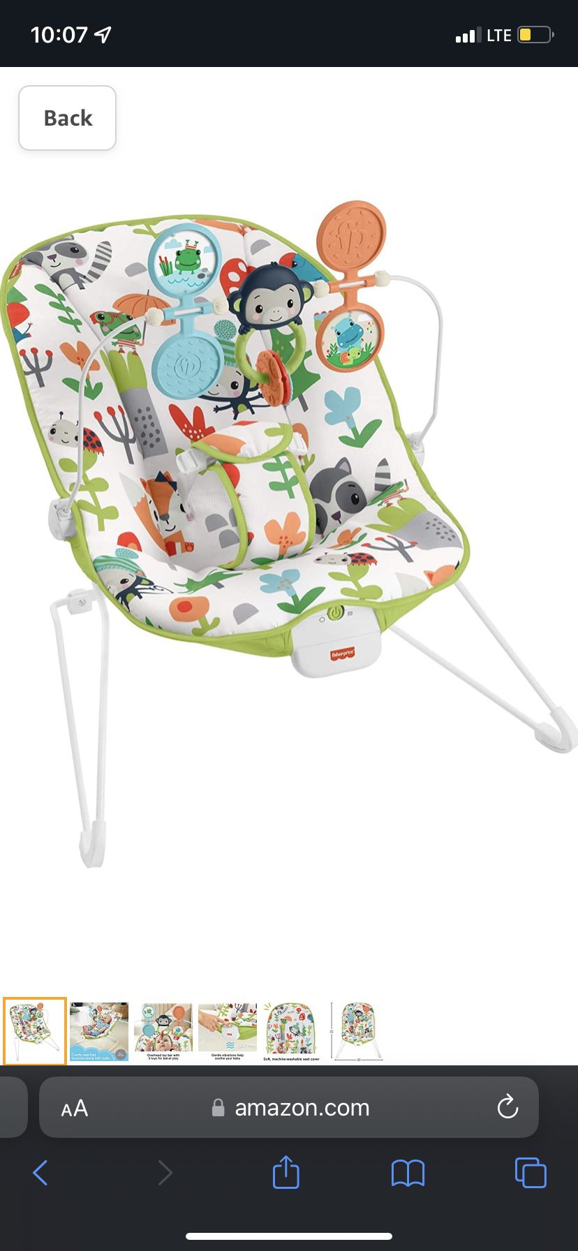 Fisher-Price Baby's Bouncer – Green, bouncing seat for soothing and play for newborns and infants ( Forest Explorers )