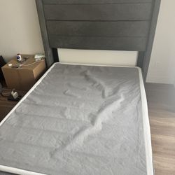 Queen Gray Tufted Upholstered Bed Frame + Box Spring