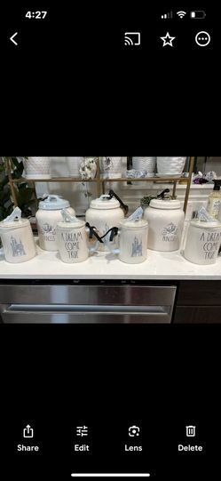 3 Large Cinderella Jars And 4 Mugs With Covers