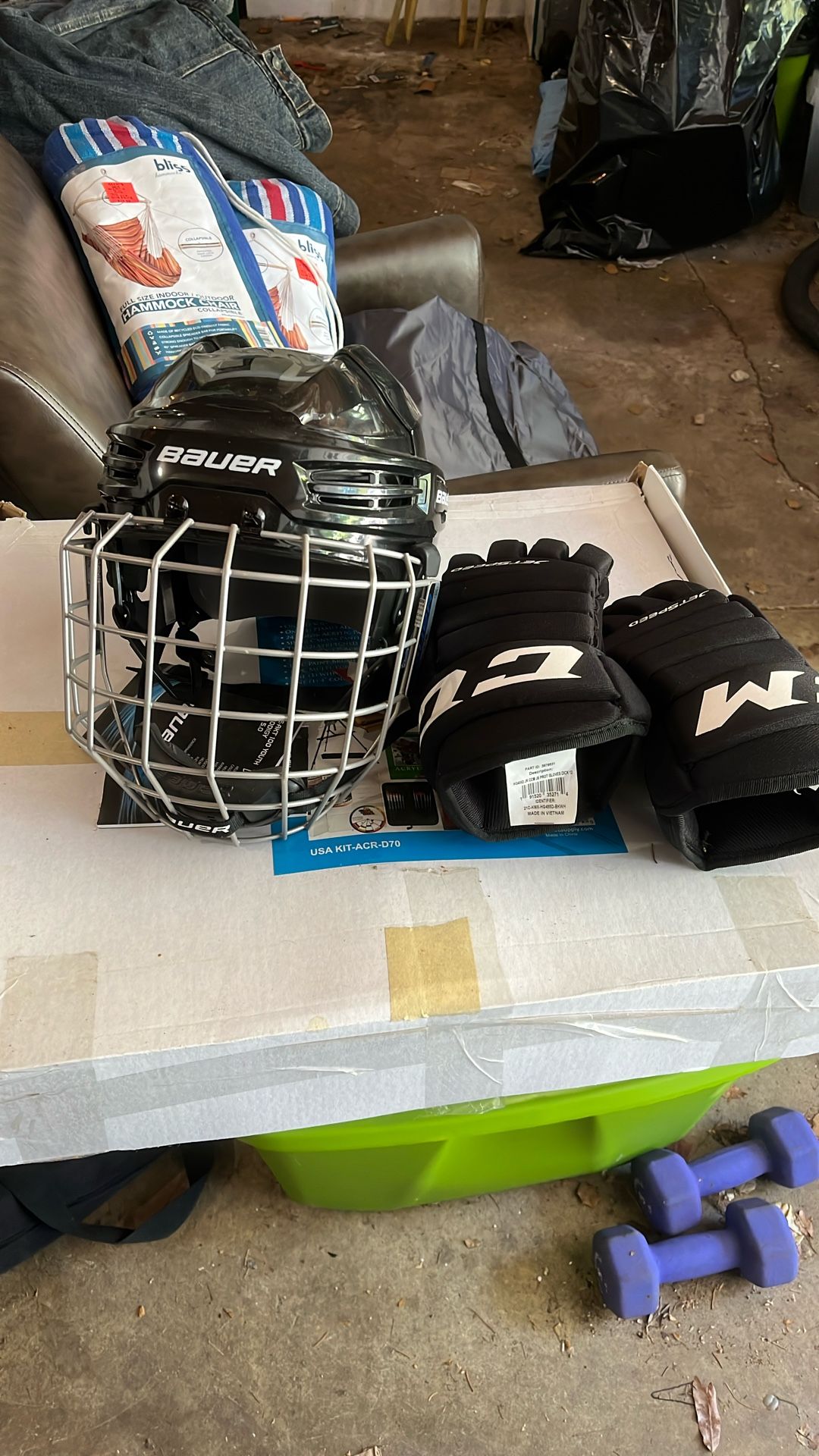 Child Hockey Mask And Gloves, Shin Guards