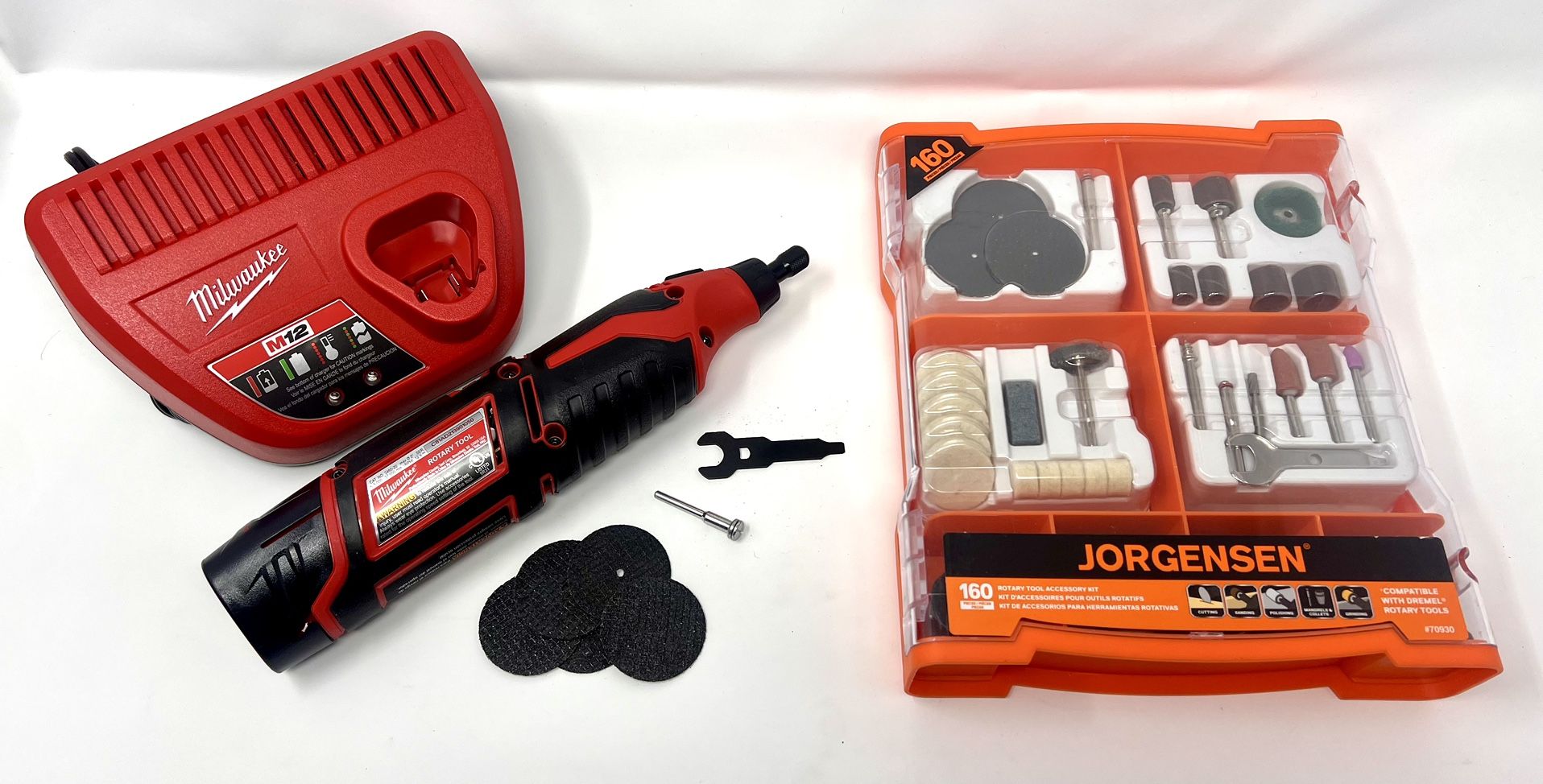 Milwaukee 2460-20 M12 12V Cordless Rotary Tool +2AH Starter Kit + 160pc Acc. Kit