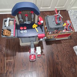 Toys- Little tikes workshop , fire station and trucks