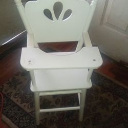 White Solid Wooden Hight Chair For A Doll 