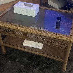 Wicker Table With Glass Top