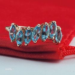 10K Yellow Gold Blue Topaz Wavy Design Ring Size 6.75 - Solid Gold!/ Anillo de Oro con Topacios Azules! 👌🎁Post Tags: 10K 14K