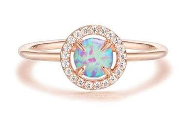 14K Rose Gold Plated Opal Ring Adjustable Women Girls Anniversary Wedding Gift Birthday Jewelry