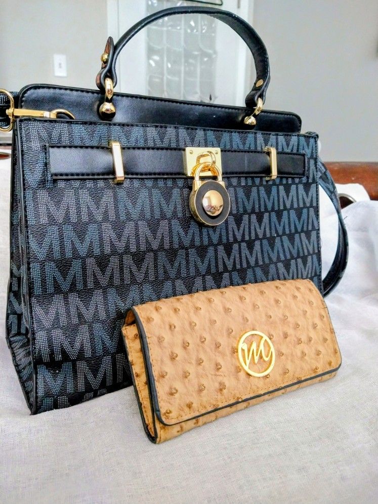 (RESERVED) MKF Dark Blue And Grey Purse And Tan MKF Wallet