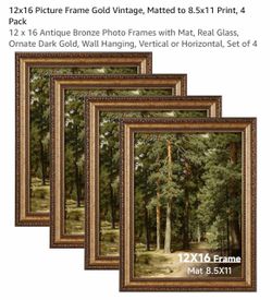 12x16 Gold Vintage Picture Frames, Set of 4