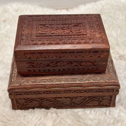 Pair of vintage handmade wooden boxes from India