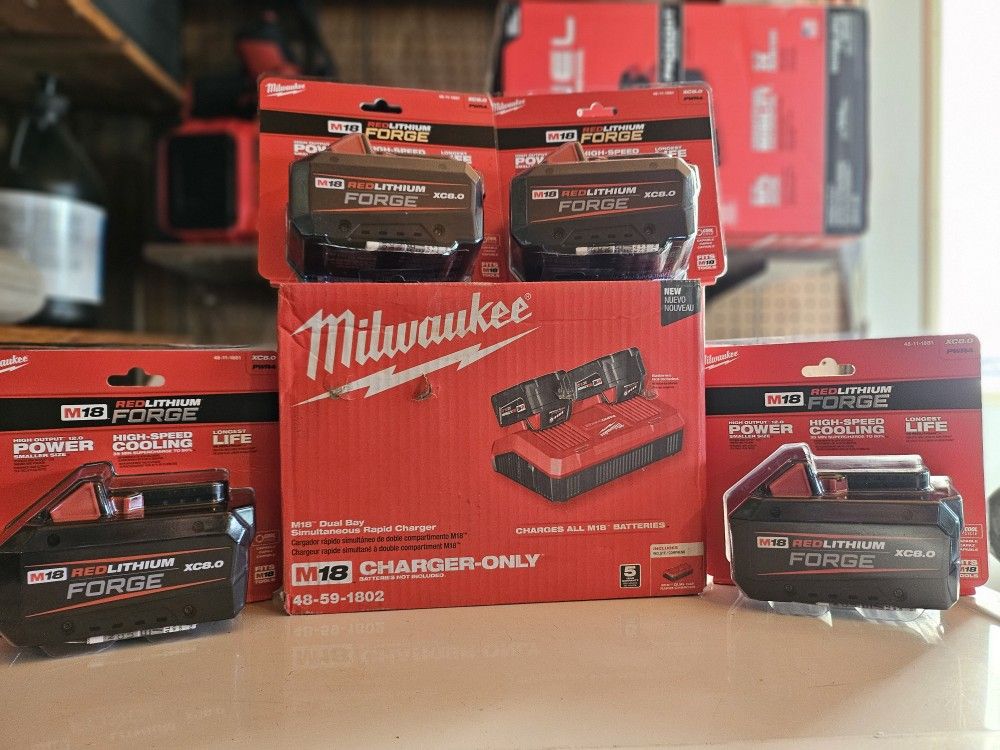 M18 4 8.0 Batteries And Double Charger! 