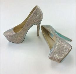 Betsey Johnson Blue Wish Iridescent crystal platform heels Size 5 1/2