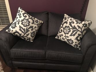 Nice new love seat! Navy blue, soft fabric.